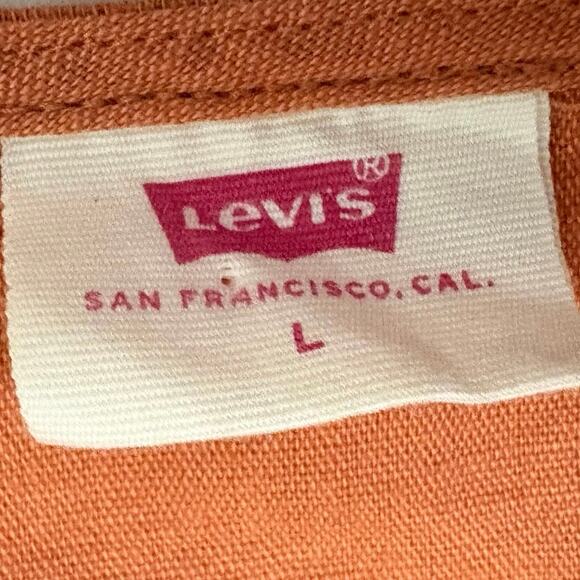 Levi’s Linen Cotton Puff Sleeve Blouse Sz L Rust Burnt Orange Button Front Top - Picture 8 of 10
